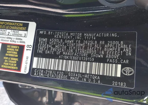 2015 Toyota Avalon Xle Touring Se from USA, damaged, VIN 4T1BK1EB6FU139159